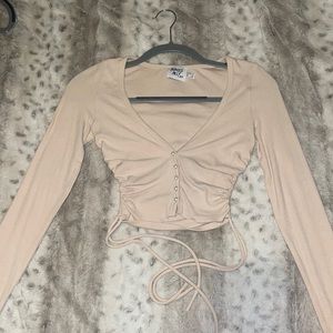 Princess Polly cream low cut crop top